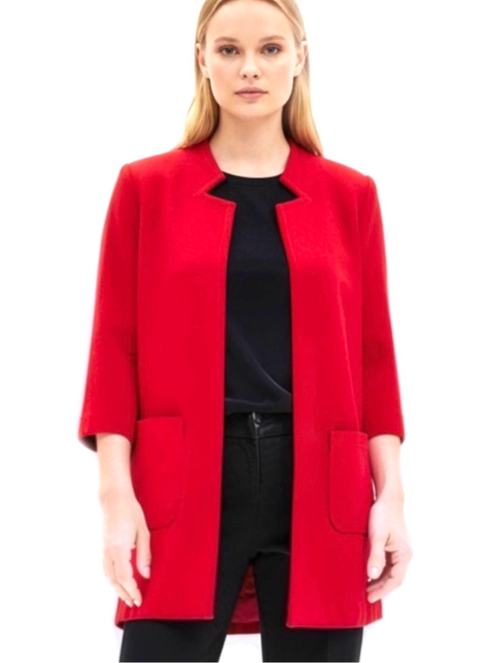 Women’s Red Open-Front Longline Coatigan - Women's Jacket